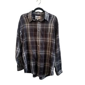 Turnbury Men's  Plaid Long Sleeve Button Down Shirt Size L Cotton Cashmere Blend